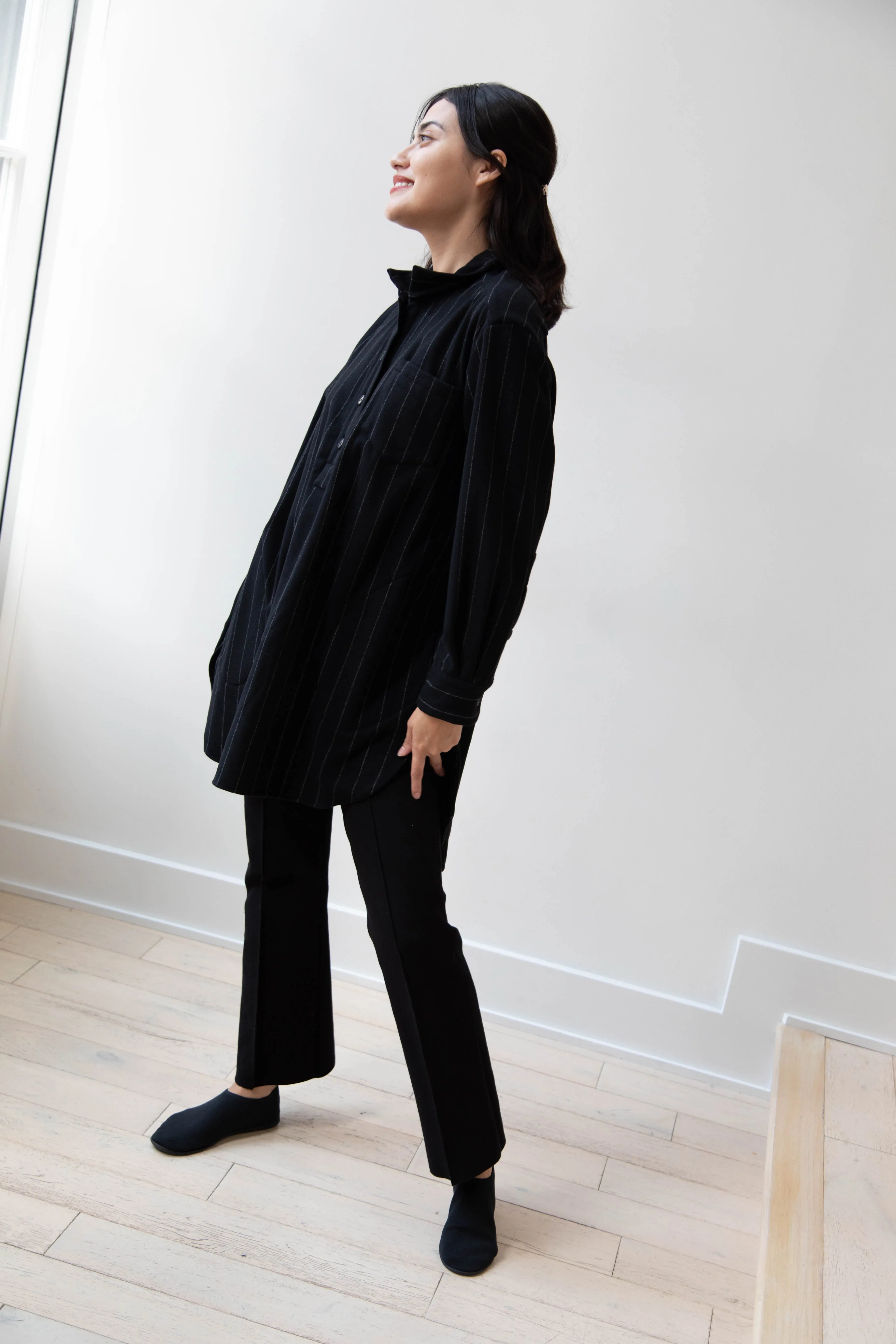 Bergfabel | Tania Shirt in Black Pin Stripe Cashmere