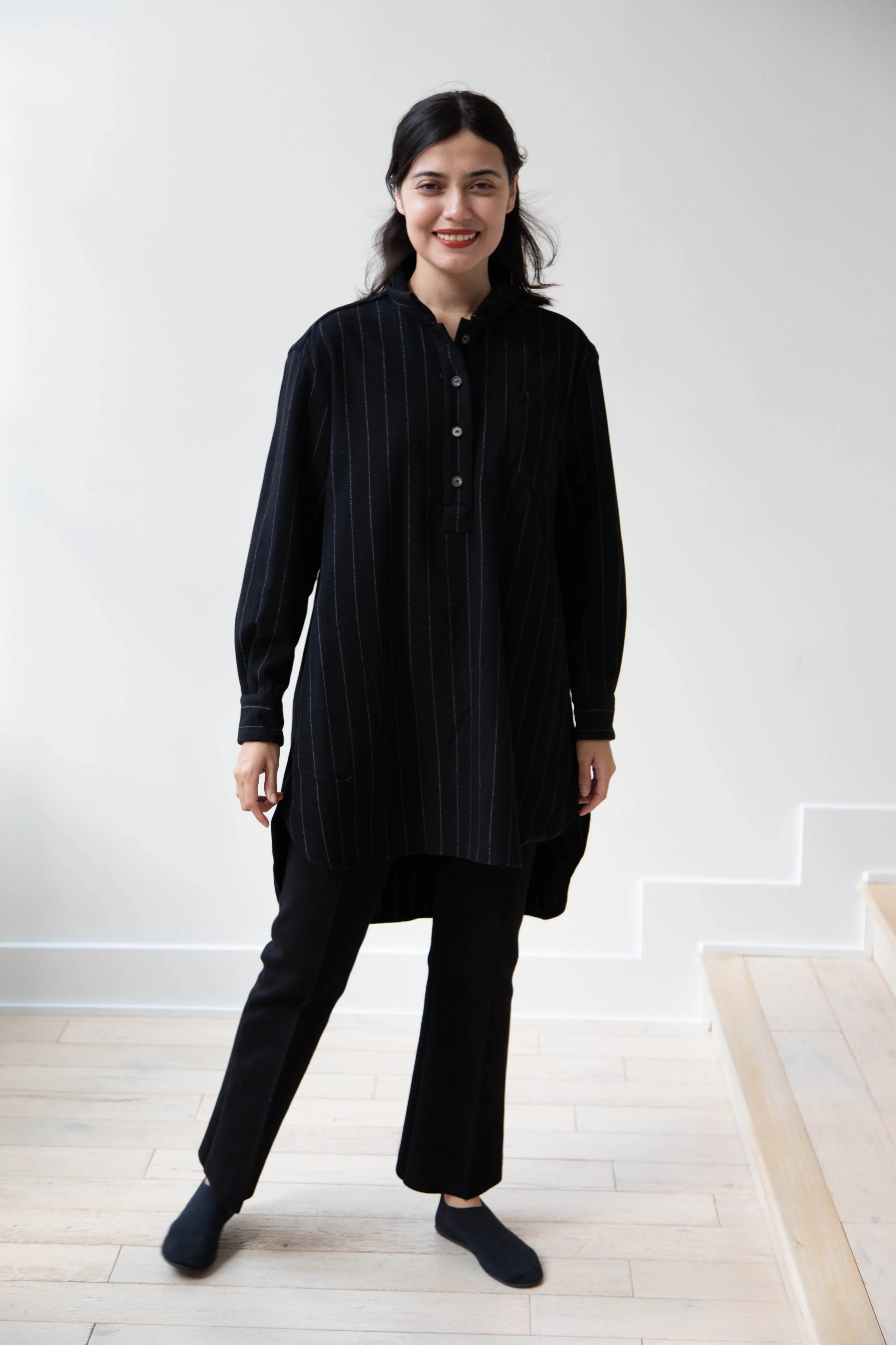 Bergfabel | Tania Shirt in Black Pin Stripe Cashmere