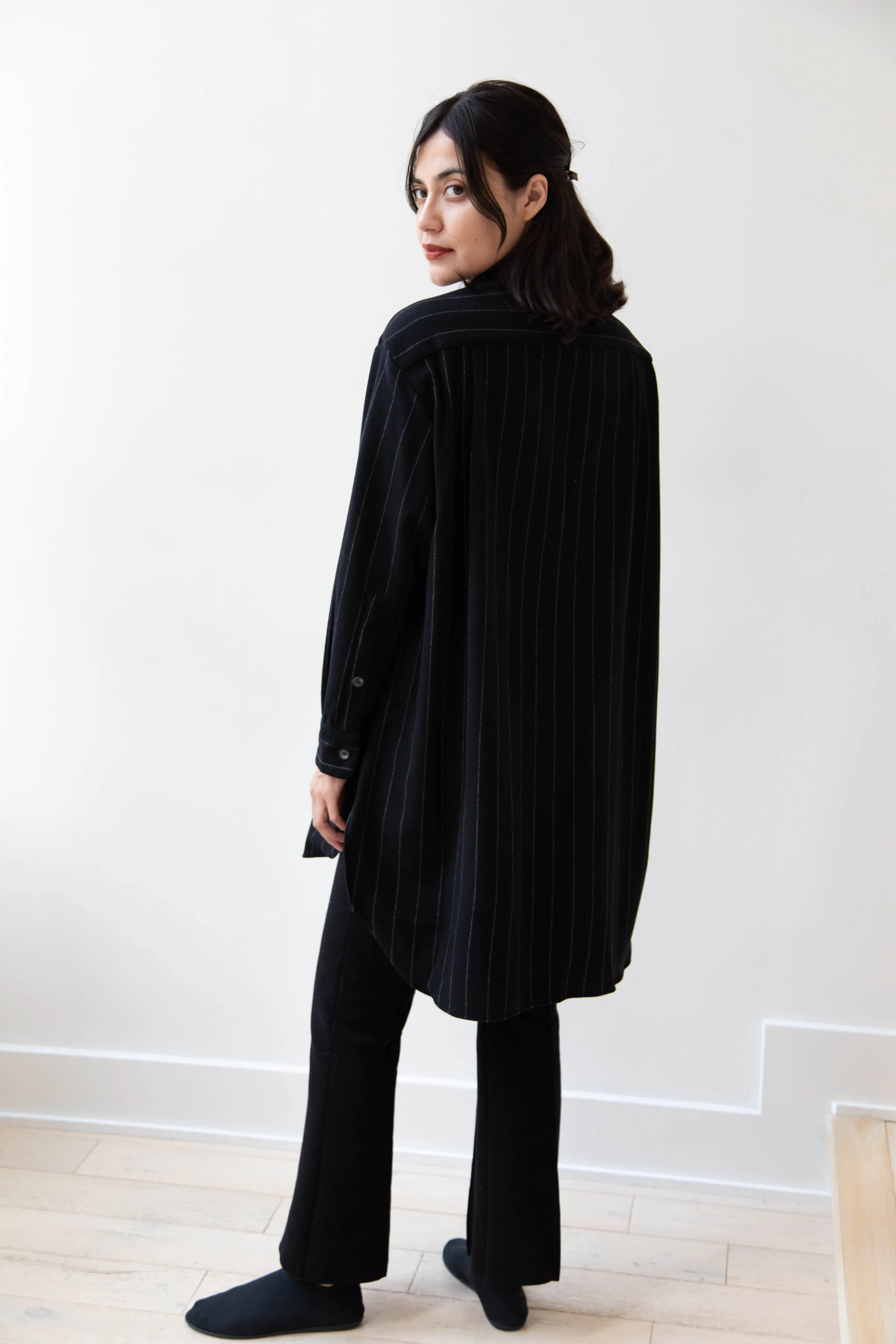 Bergfabel | Tania Shirt in Black Pin Stripe Cashmere