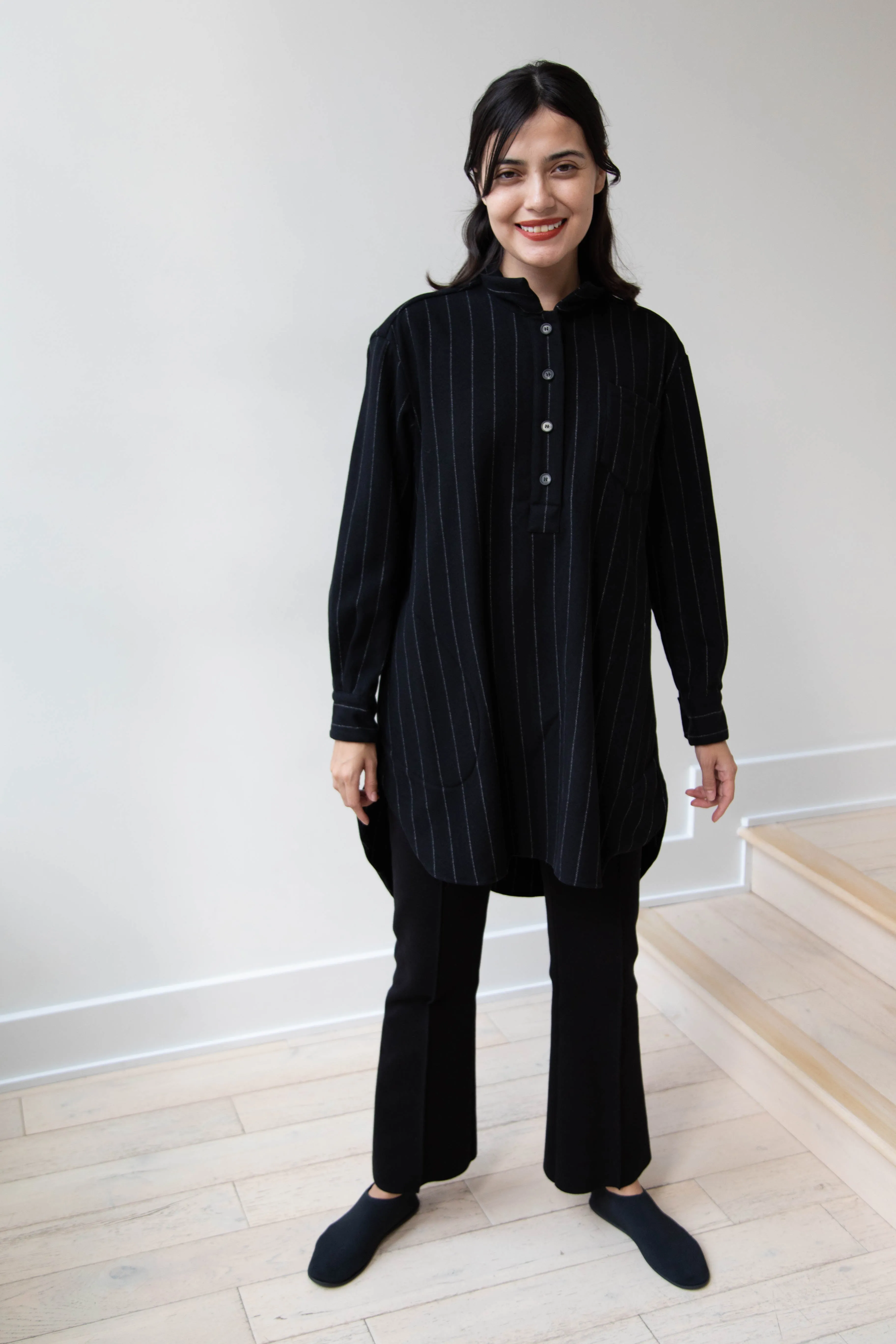 Bergfabel | Tania Shirt in Black Pin Stripe Cashmere