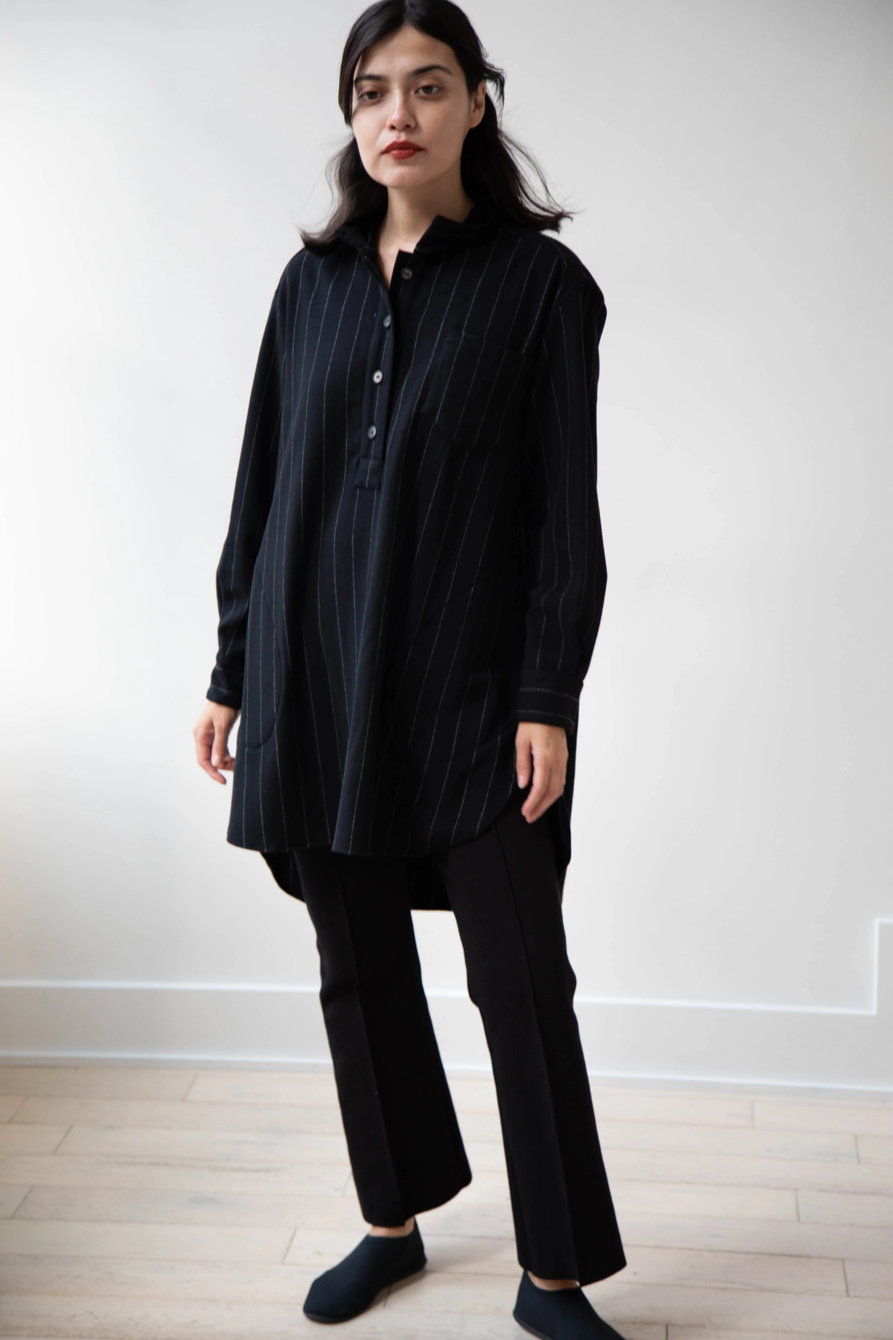 Bergfabel | Tania Shirt in Black Pin Stripe Cashmere