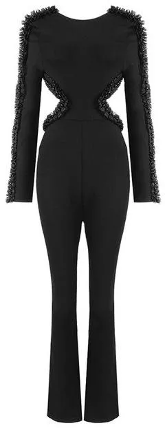 Black Cut-Out Embellished Jumpsuit