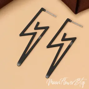 Black Geometric Lighting Bolt Earrings