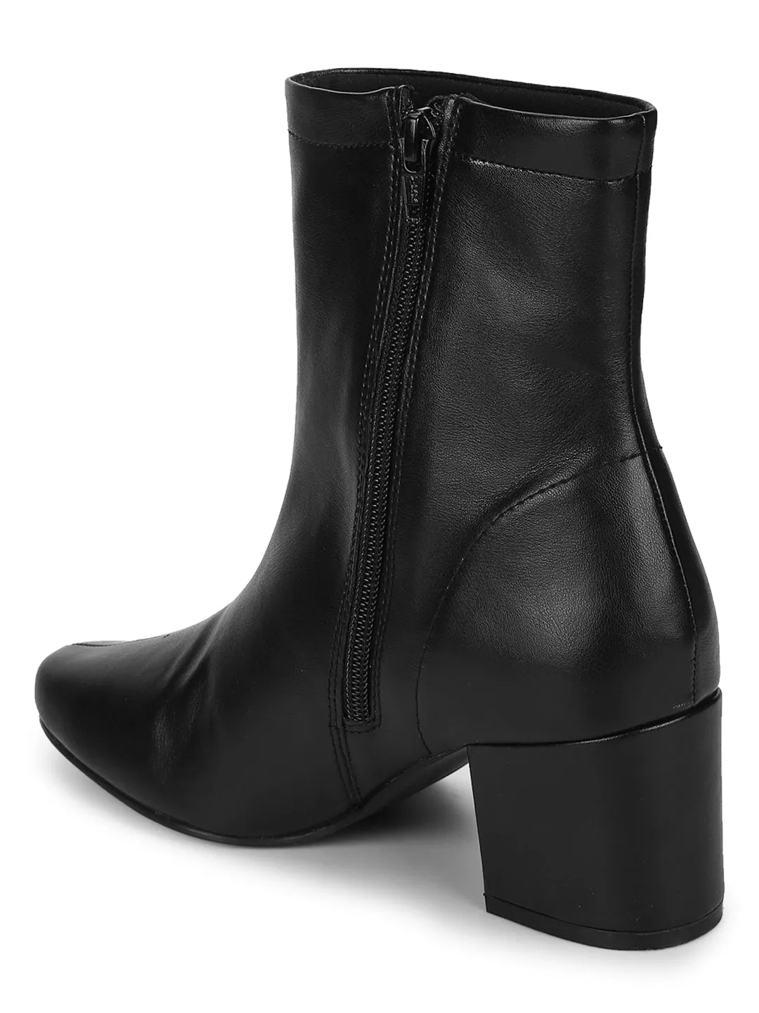 Black PU Zip Up Block Heel Ankle Boots