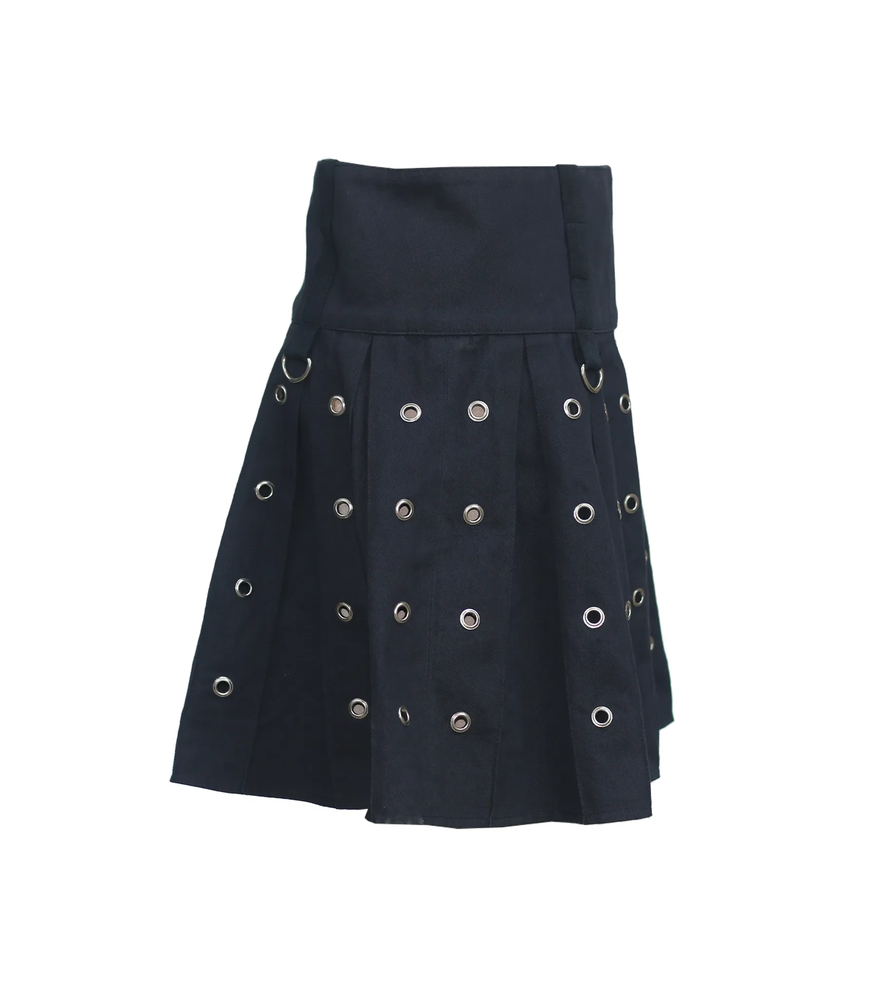 Black Super Rocker kilt Skirt with Silver Rivets