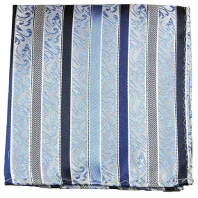 Blue and Navy Striped Silk Pocket Square