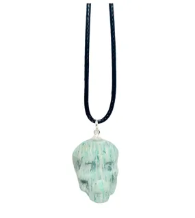 Blue Caribbean Calcite Crystal Skull Pendant Necklace