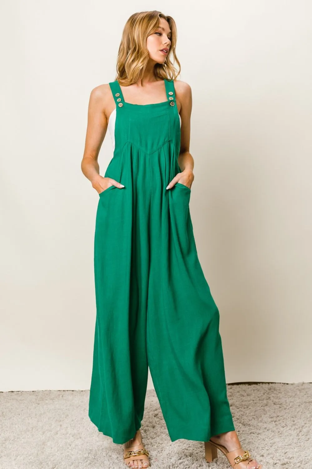 Blue Zone Planet |  BiBi Texture Sleeveless Wide Leg Jumpsuit