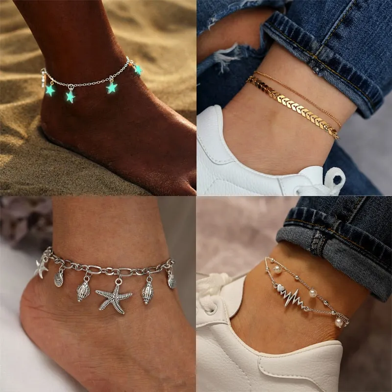 Bohemia Luminous Heart Pendant Anklets