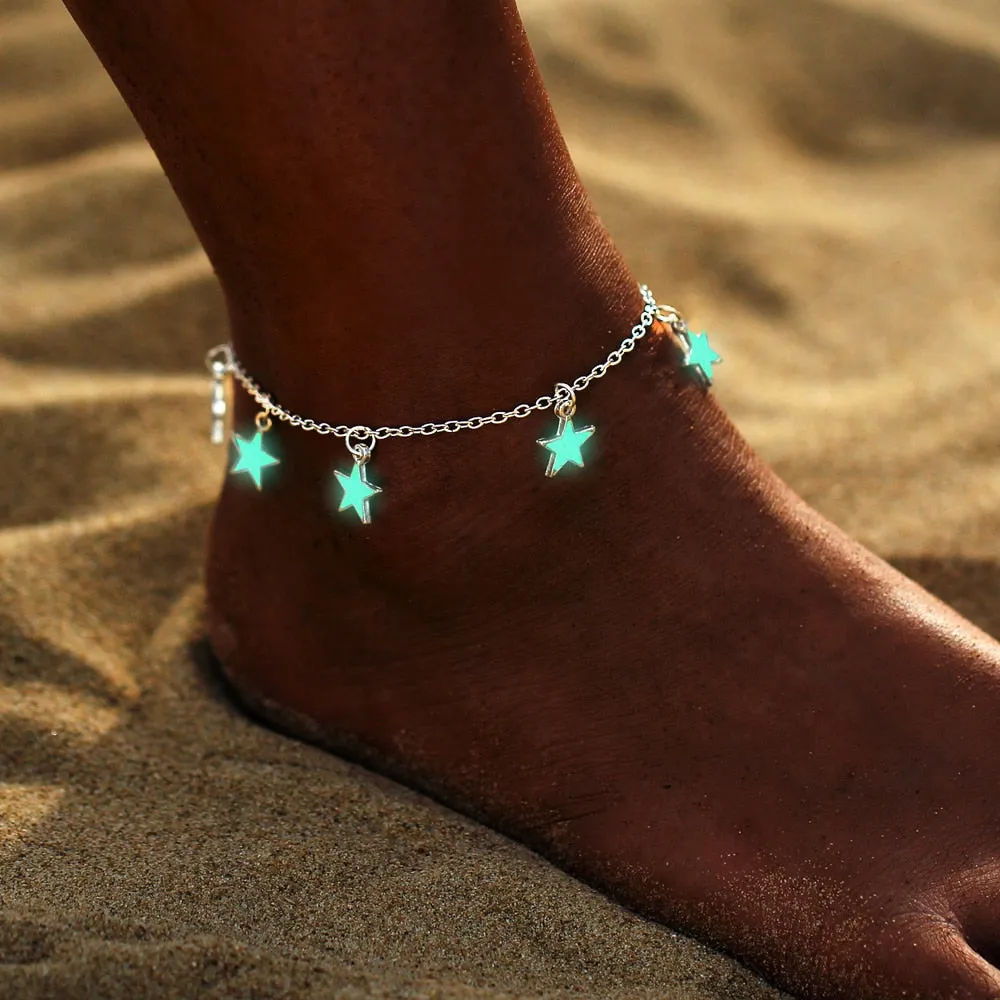 Bohemia Luminous Heart Pendant Anklets