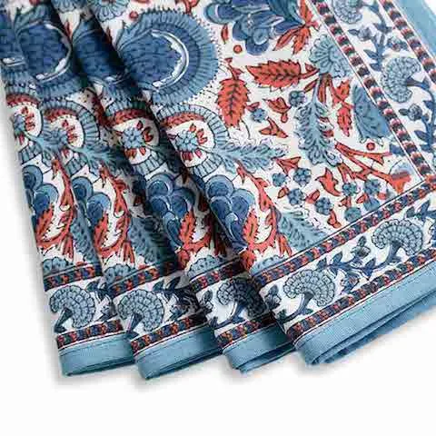 Bohemian Floral Blues & Paprika Tablecloth 60"x 120"