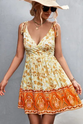 Bohemian Tie Shoulder Surplice Backless Dress - 2 colors