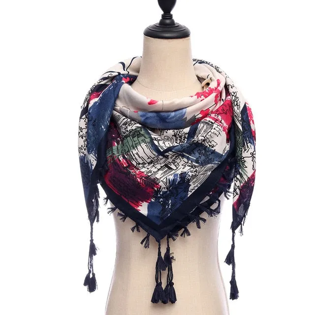 Bohemian Winter Cotton Scarf Printed Bandana Shawl #1368