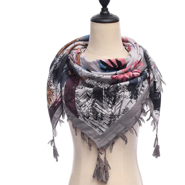 Bohemian Winter Cotton Scarf Printed Bandana Shawl #1368