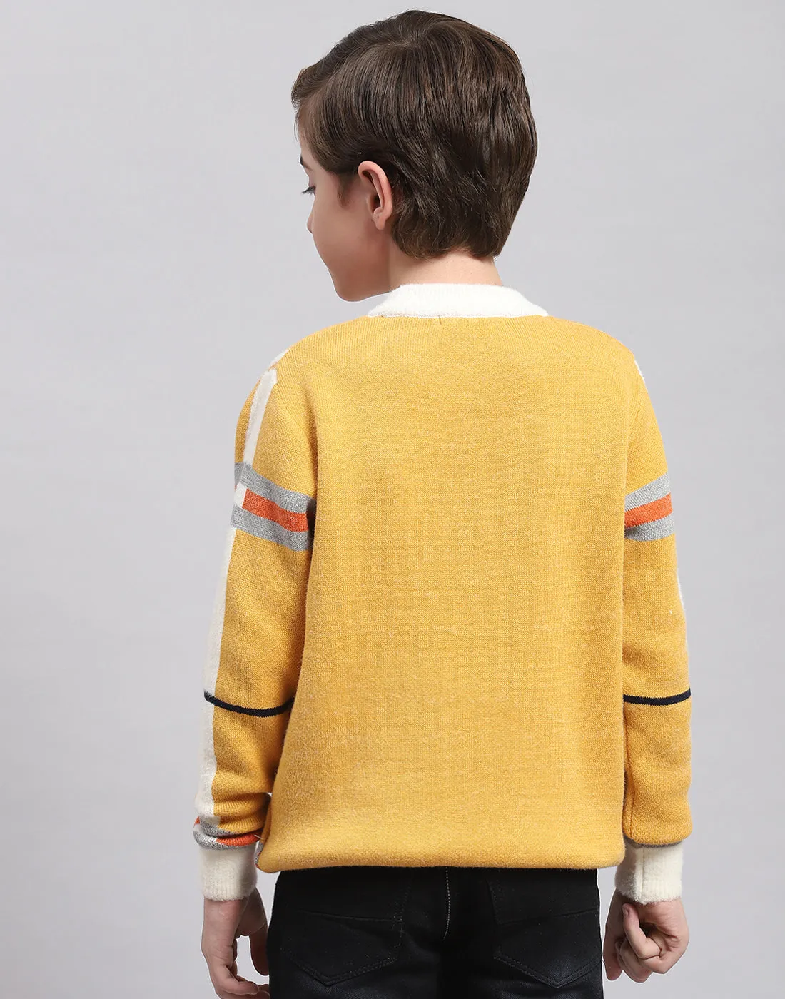 Boys Mustard Check Round Neck Full Sleeve Sweater