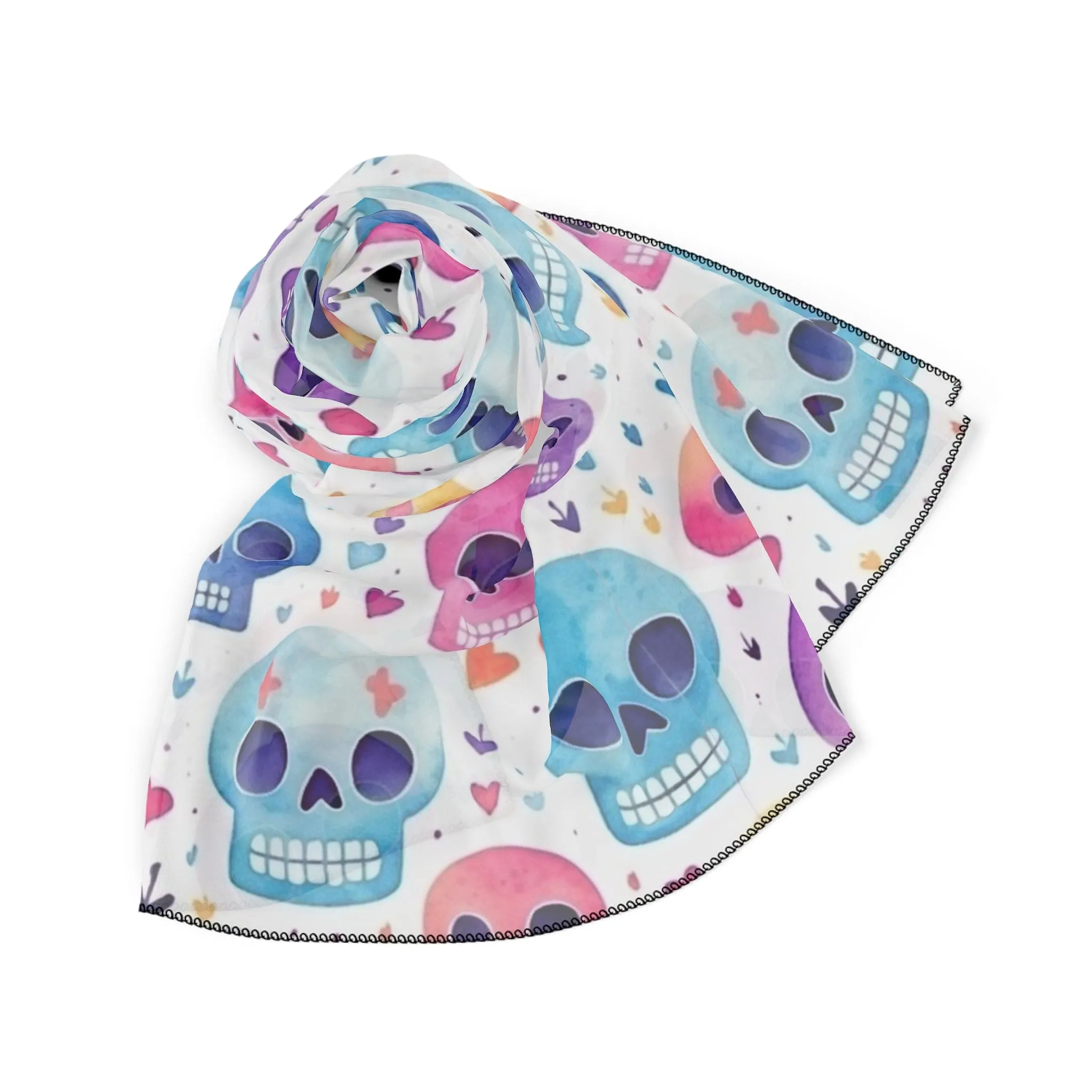 Bright Pastel Skulls Voile or Chiffon Poly Scarf