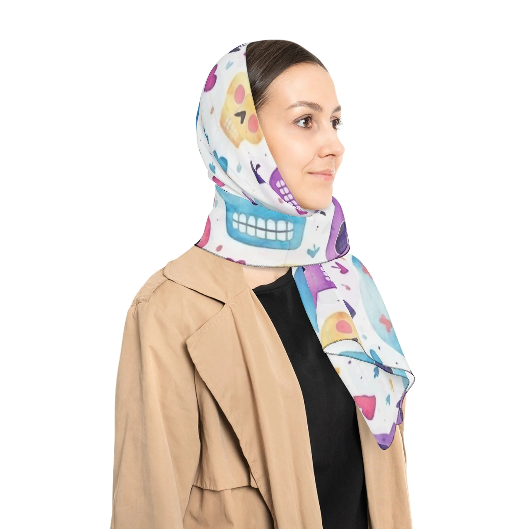 Bright Pastel Skulls Voile or Chiffon Poly Scarf