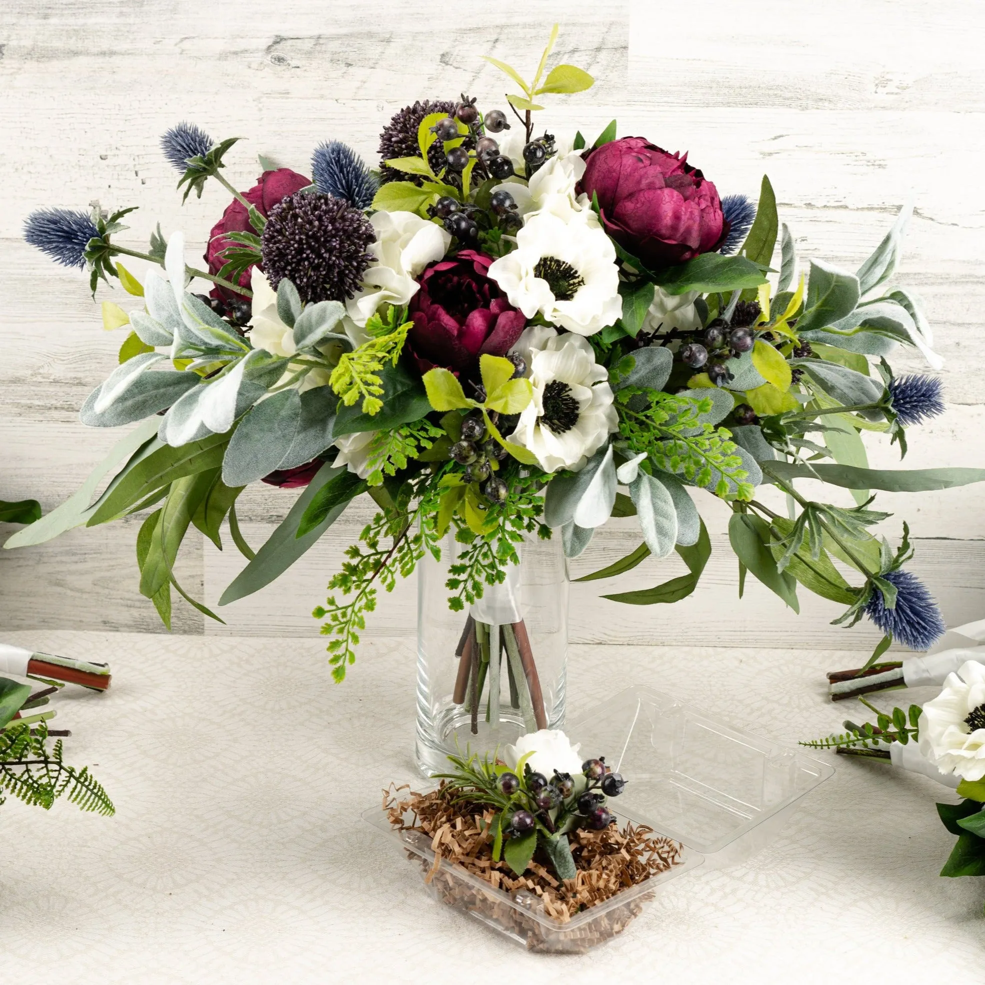 Burgundy and Blue Boho Bridal Bouquet