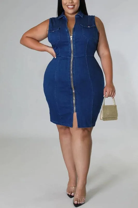 BZ113 Sleeveless Denim Short Dress