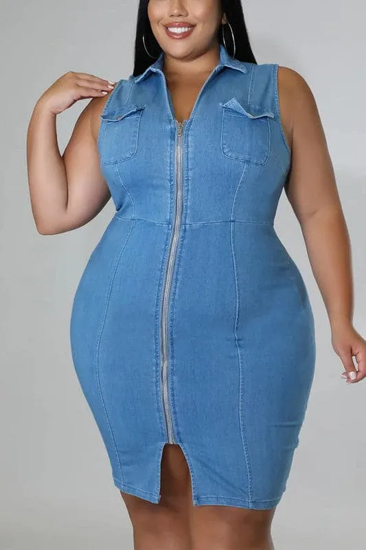 BZ113 Sleeveless Denim Short Dress