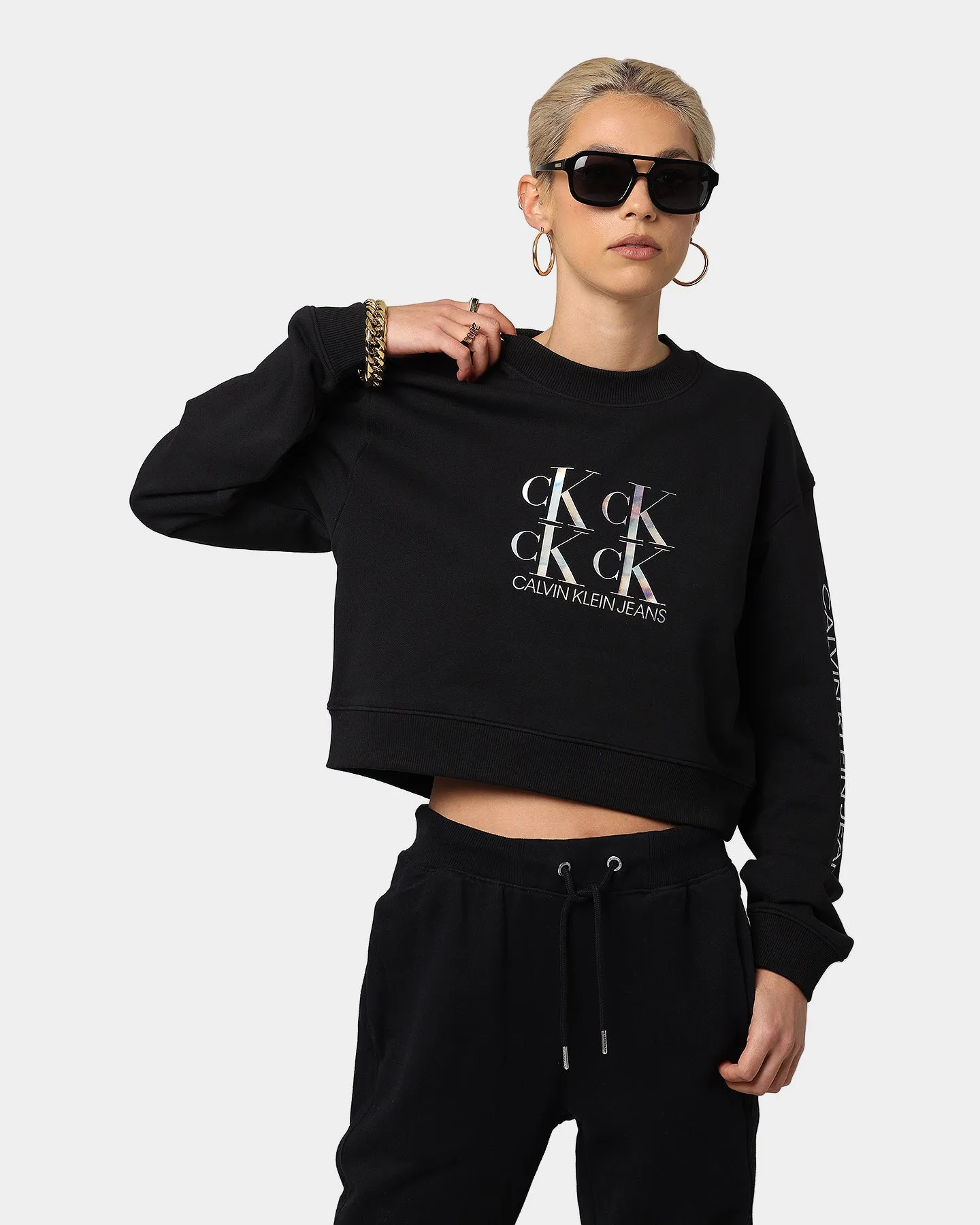 Calvin Klein Shine Logo Crew Neck Black