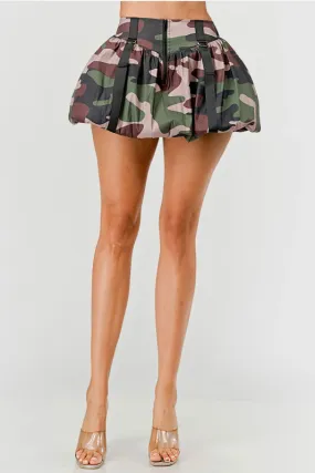 Camo Front Zipper Bubble Skirt