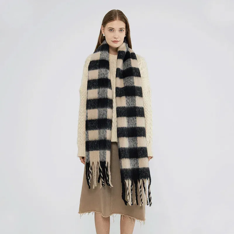 Cashmere Scarf Women Fall Winter Checkerboard Plaid Long Scarf