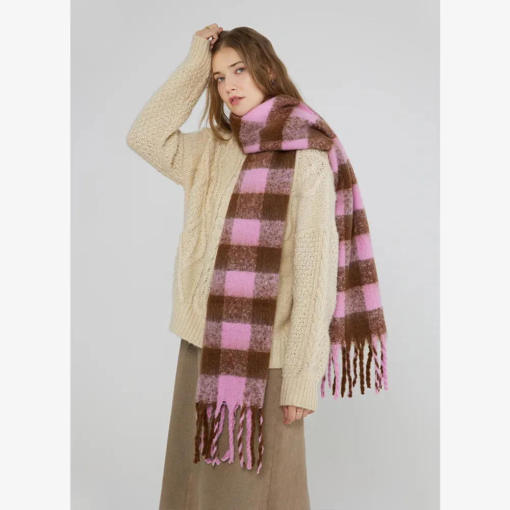 Cashmere Scarf Women Fall Winter Checkerboard Plaid Long Scarf