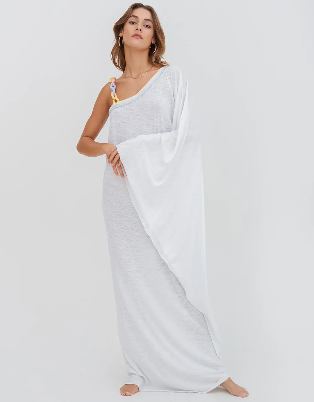 Chain One Shoulder Maxi Dress - White