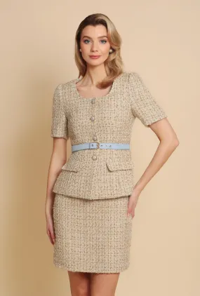 'Charade' Wool Tweed Belted Blazer in Oro