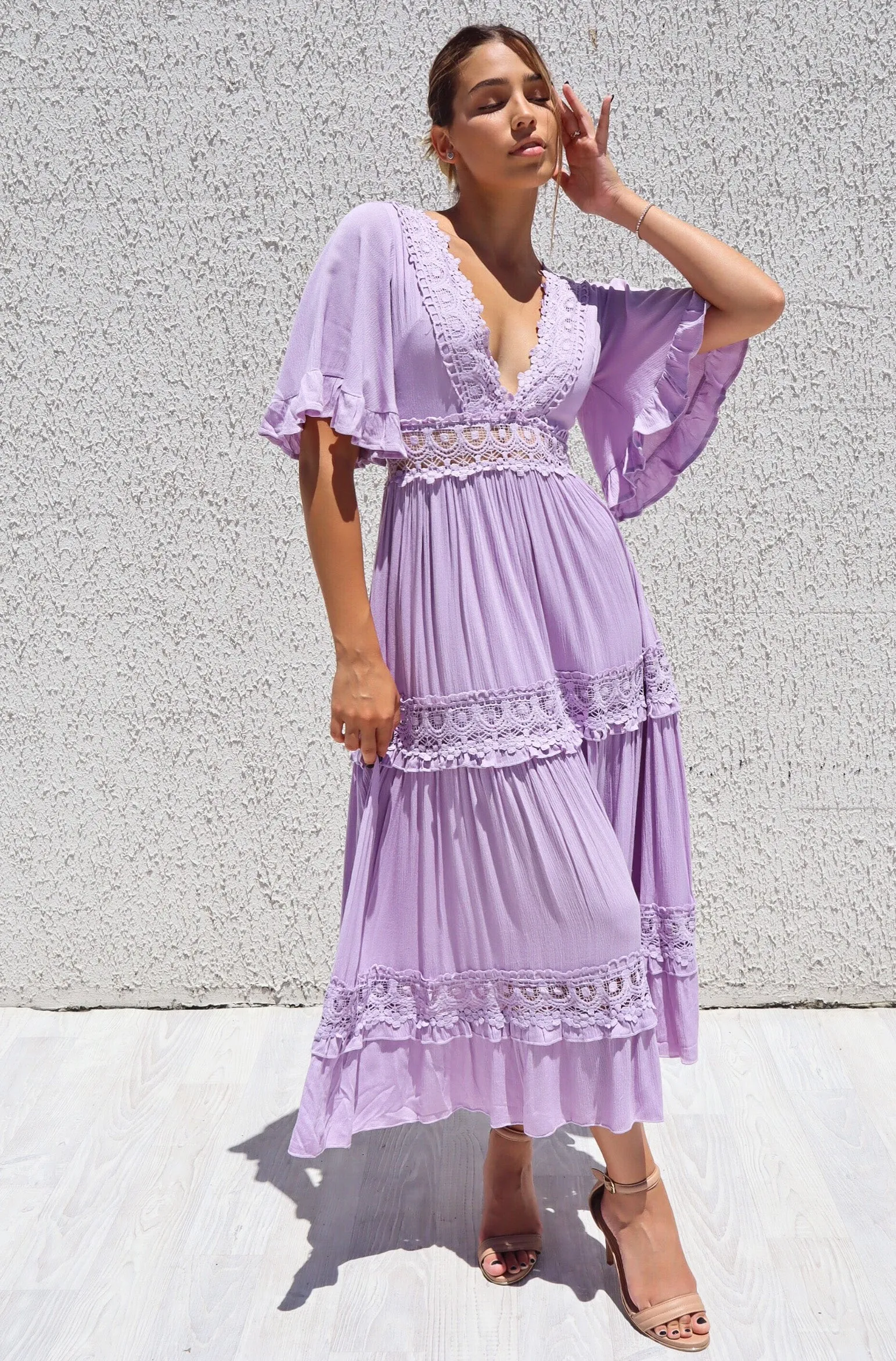 Charlotte Boho Maxi Dress - Lilac