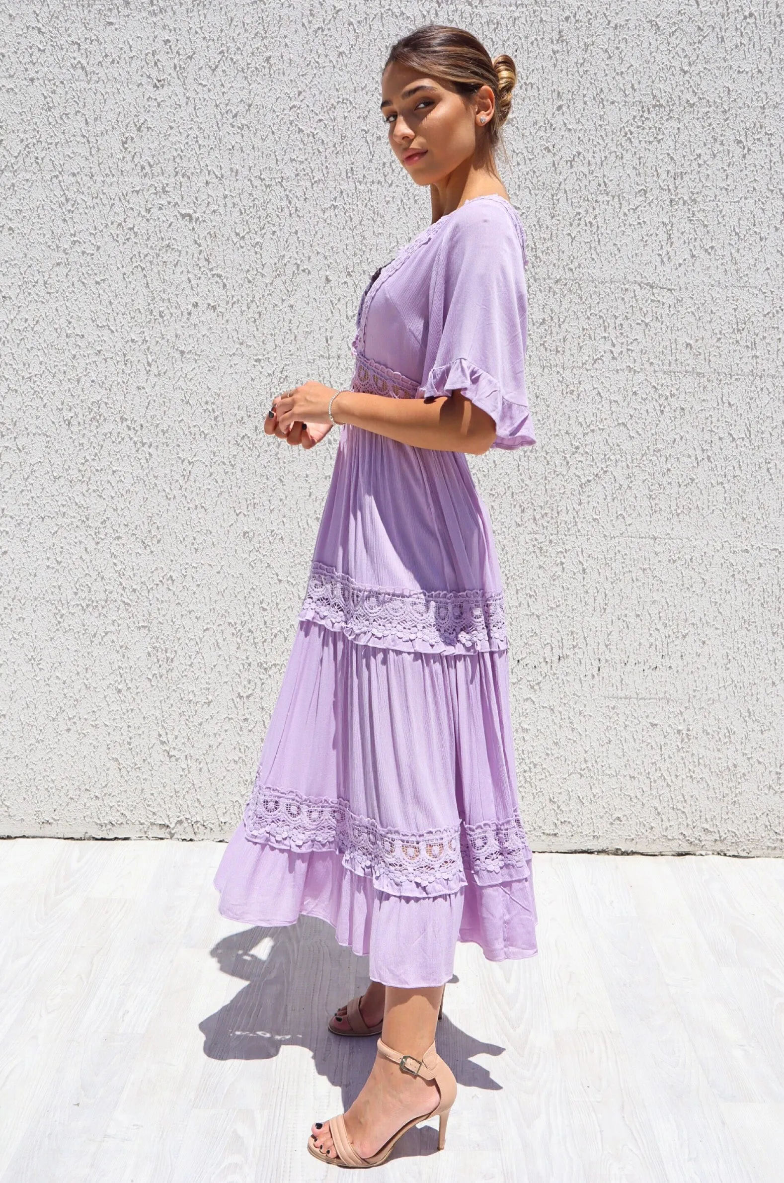 Charlotte Boho Maxi Dress - Lilac