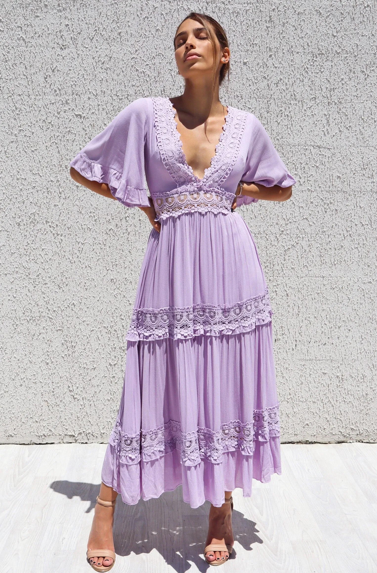 Charlotte Boho Maxi Dress - Lilac