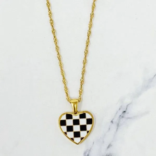 Checkered Heart Necklace