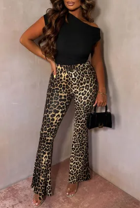 Chic Perfection Leopard Flared Jersey Trousers