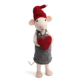 Christmas Figurine - Winter Mouse with Heart (White) - Large