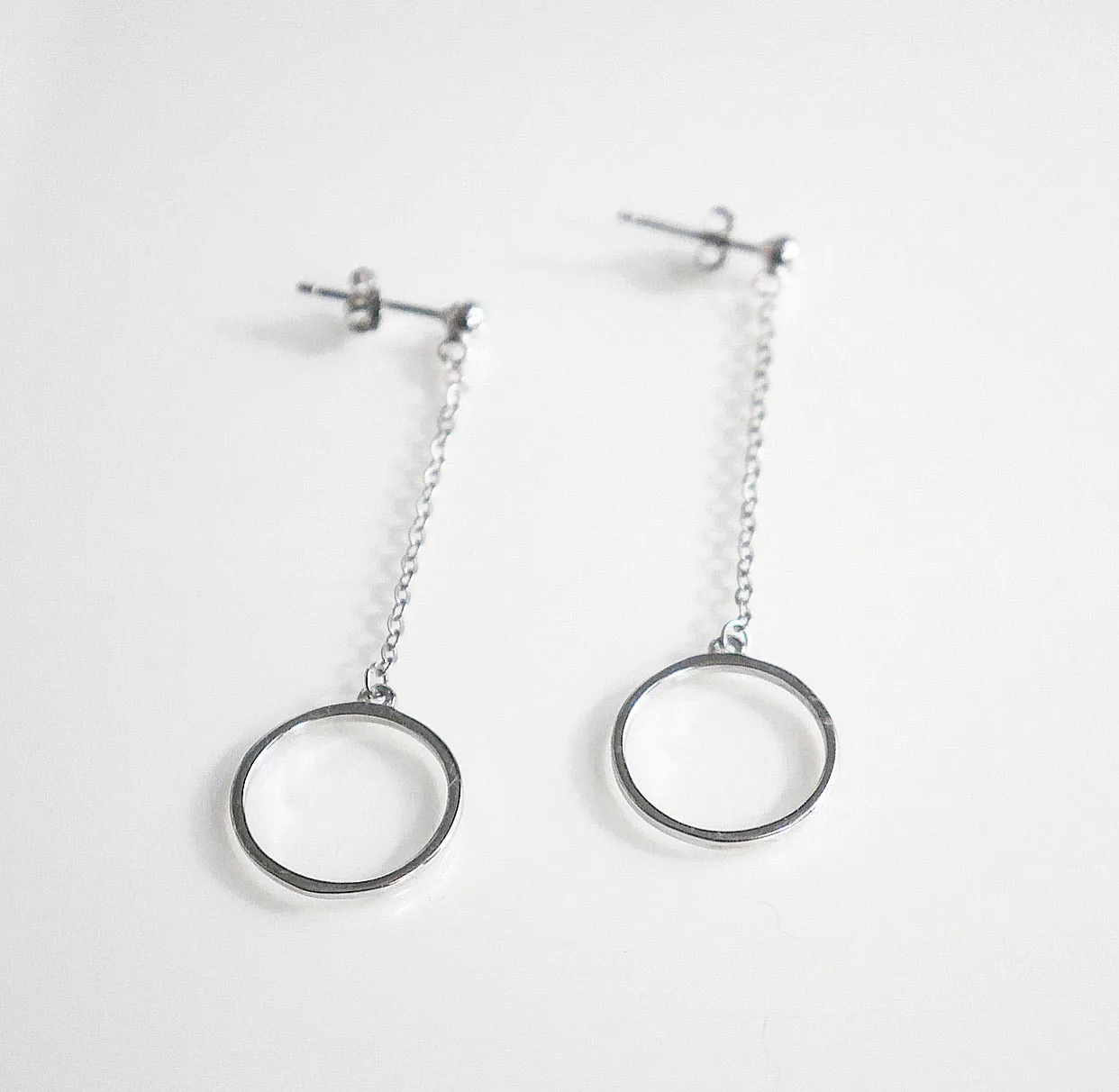 Circle Drop .925 Sterling Silver Earrings