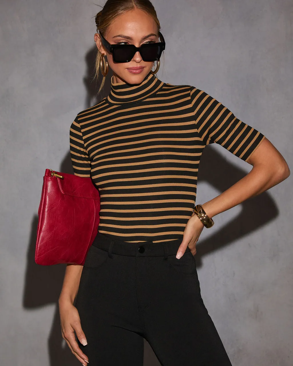 Classic Cascade Striped Turtleneck Top