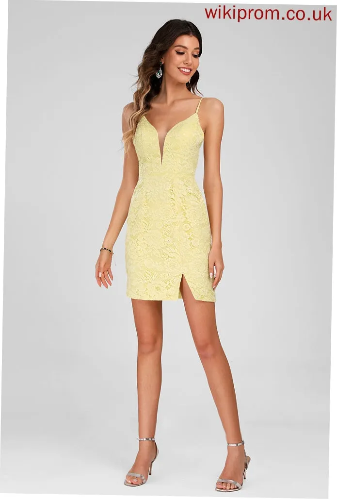 Club Dresses Bodycon Short/Mini Front Split Dress V-neck With Kristin Lace Homecoming