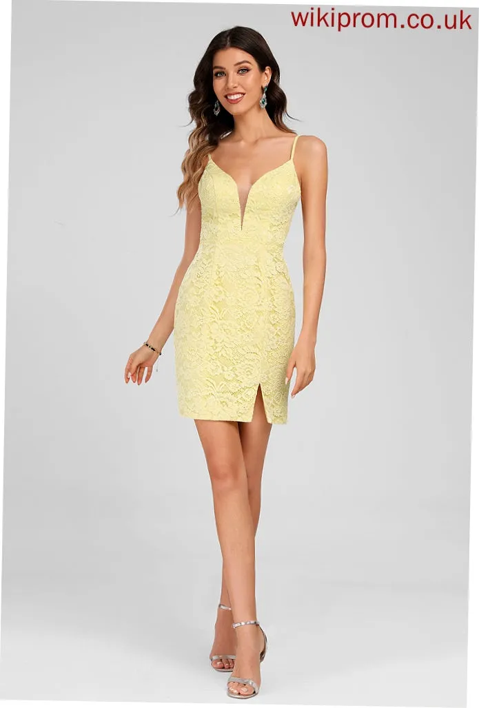 Club Dresses Bodycon Short/Mini Front Split Dress V-neck With Kristin Lace Homecoming