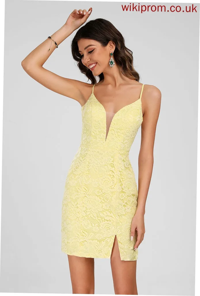 Club Dresses Bodycon Short/Mini Front Split Dress V-neck With Kristin Lace Homecoming