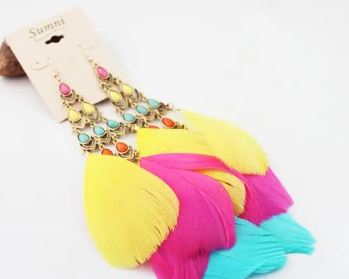 Colorful Dangling Feather Earrings