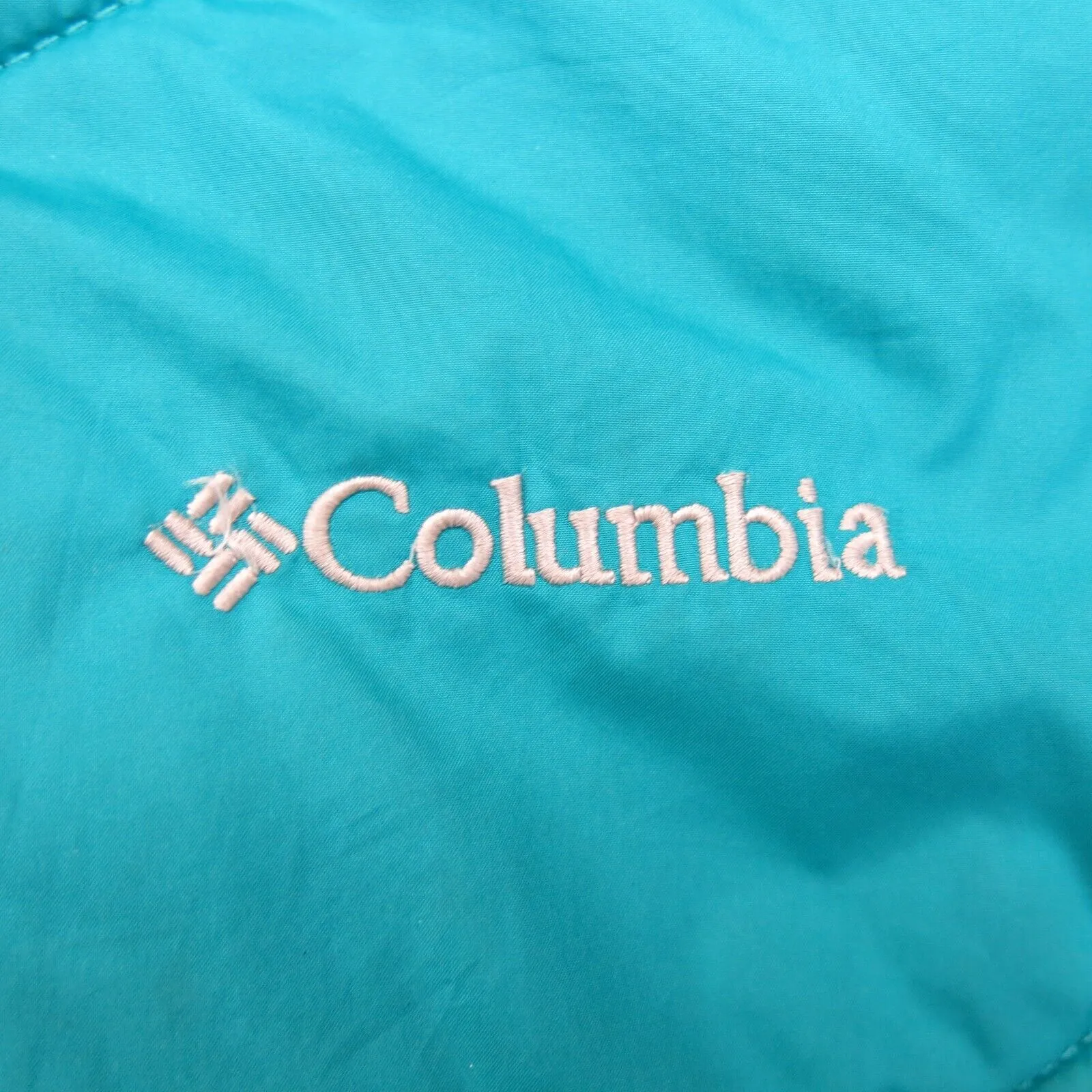 Columbia Womens Puffer Jacket Full Zip Up Mock Neck Long Sleeves Aqua Blue SZ M