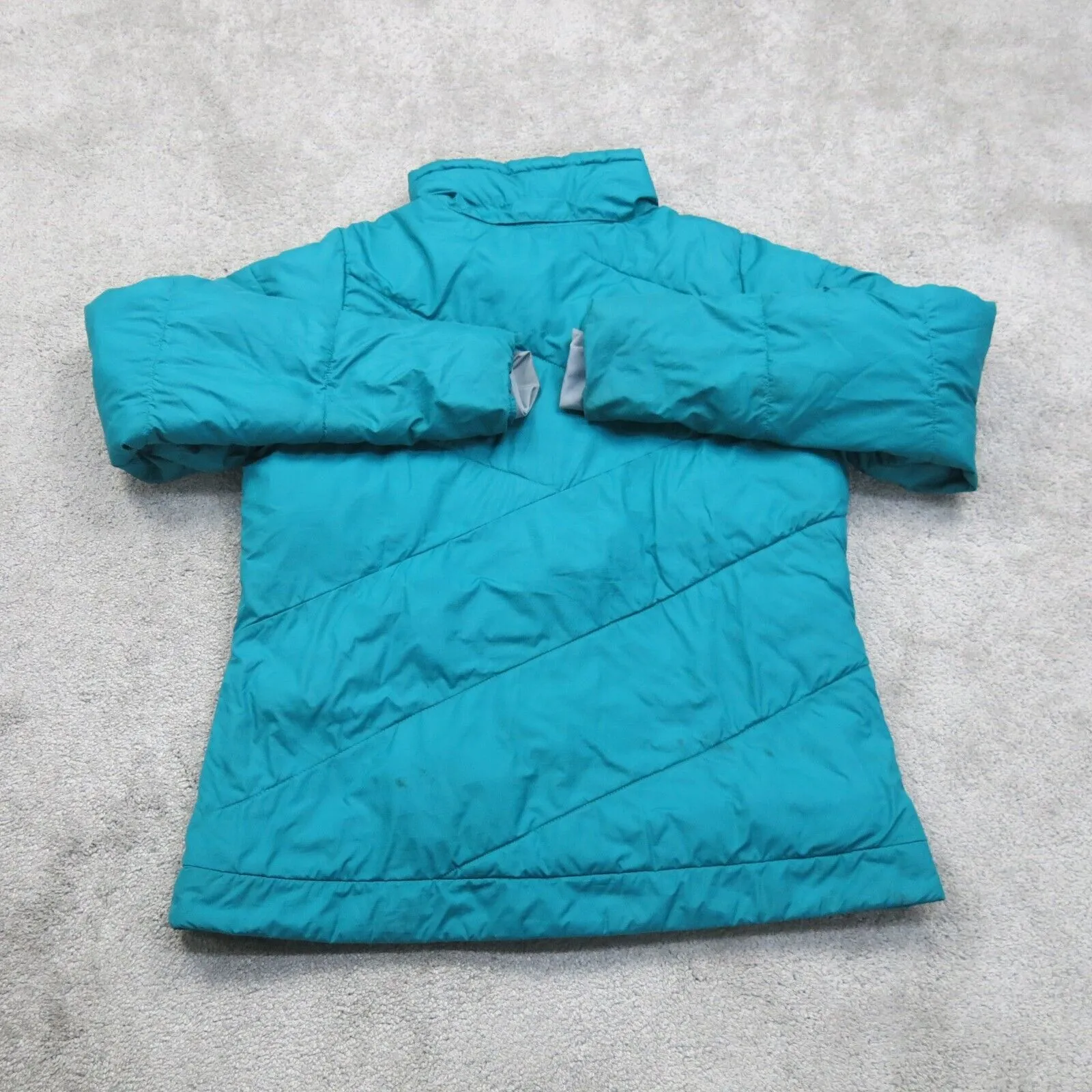 Columbia Womens Puffer Jacket Full Zip Up Mock Neck Long Sleeves Aqua Blue SZ M