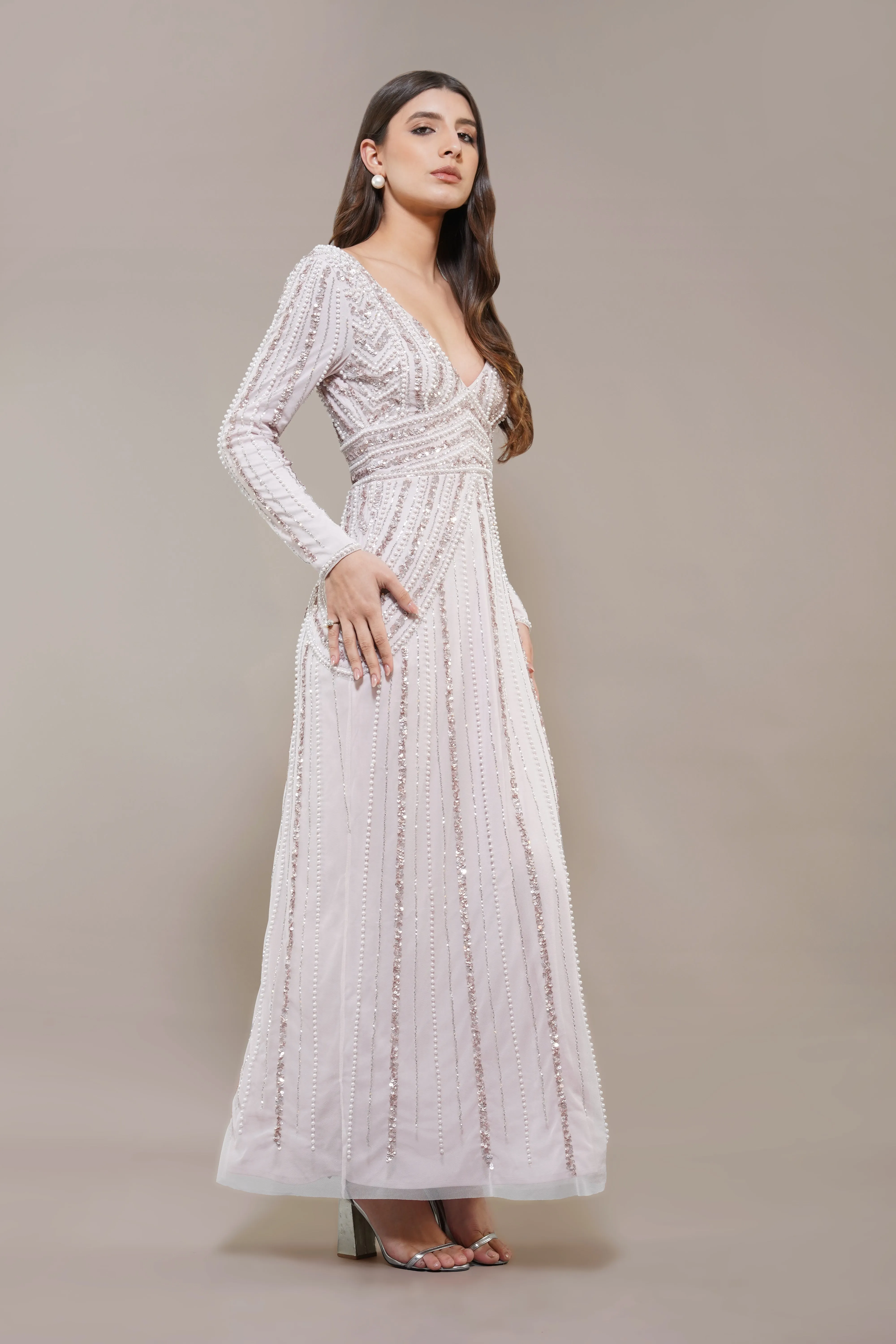 Cordelia Embellished Maxi Dress in Powder Pink