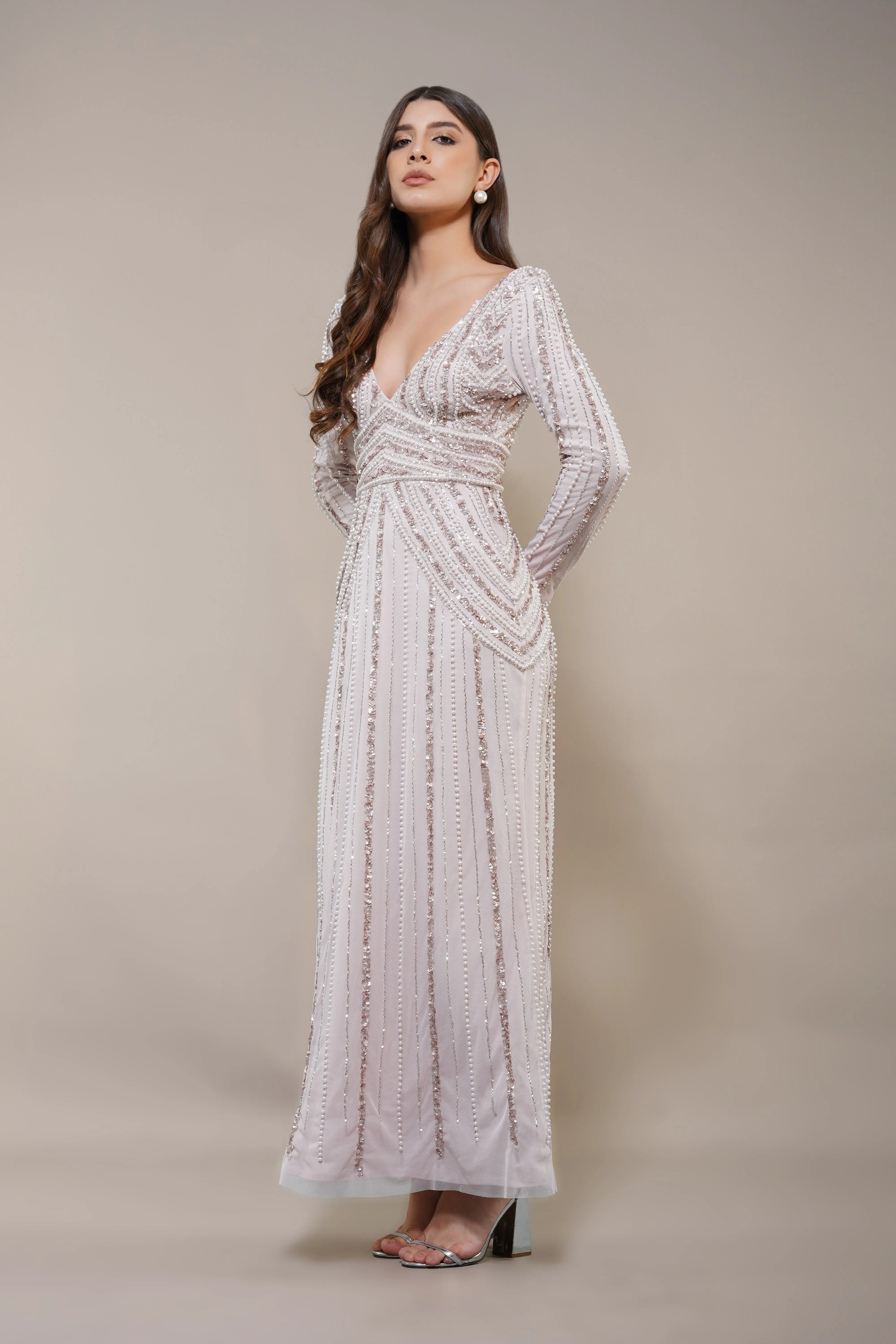 Cordelia Embellished Maxi Dress in Powder Pink