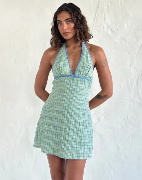 Corla Mini Dress in Check Green