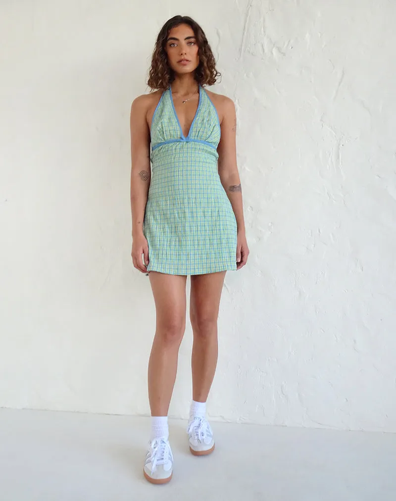 Corla Mini Dress in Check Green