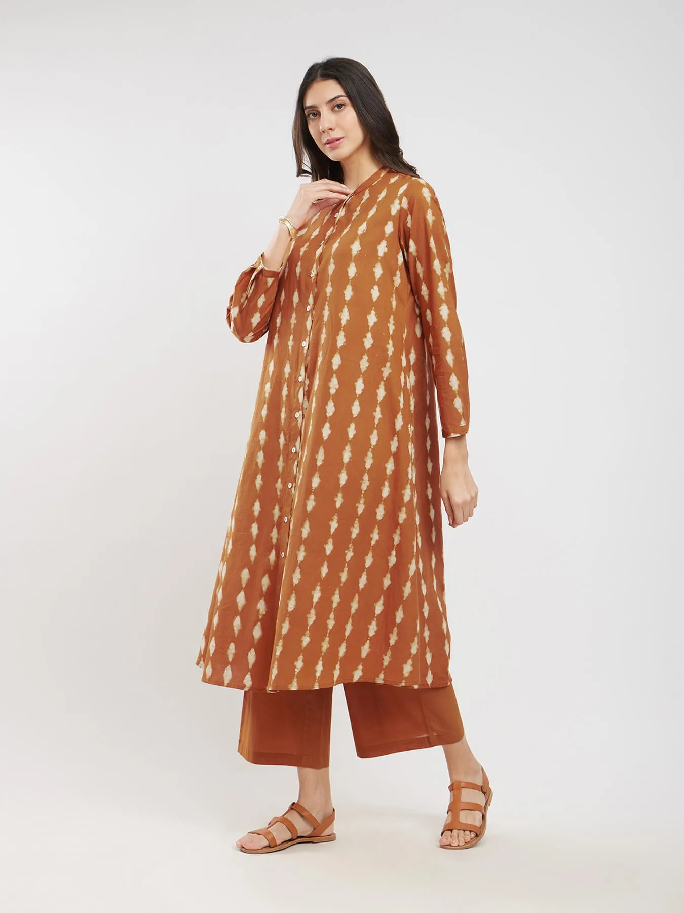 Cotton Dabu Striped Kurta Set - Mustard