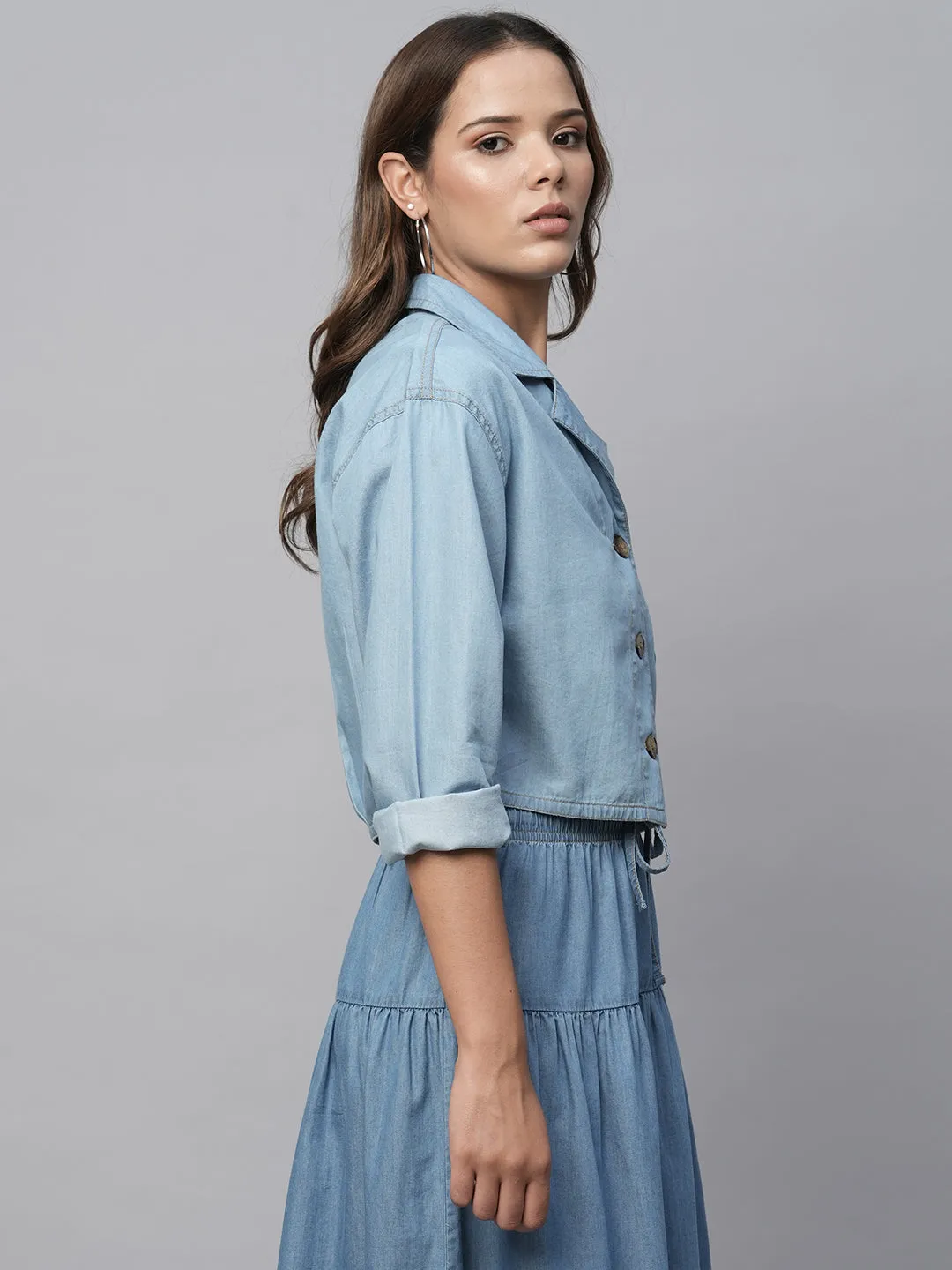 Cotton Tencel Denim Dropped Shoulder Boxy Cropped Jacket